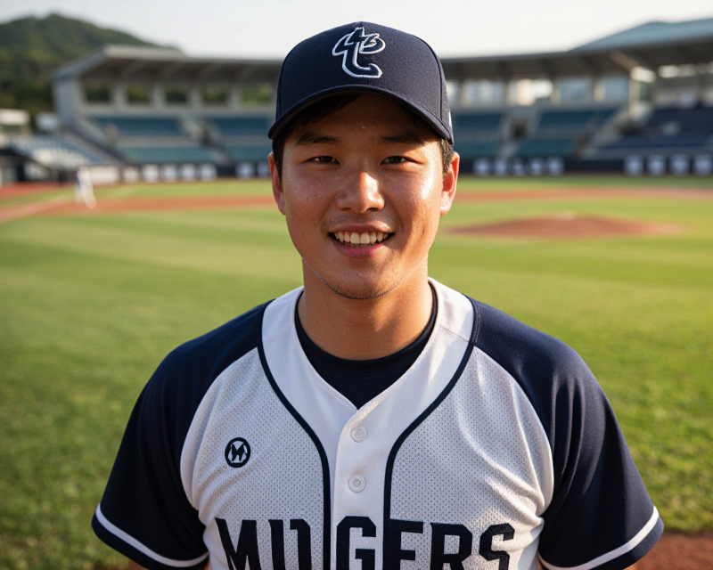 A bright and energetic baseball player arrival