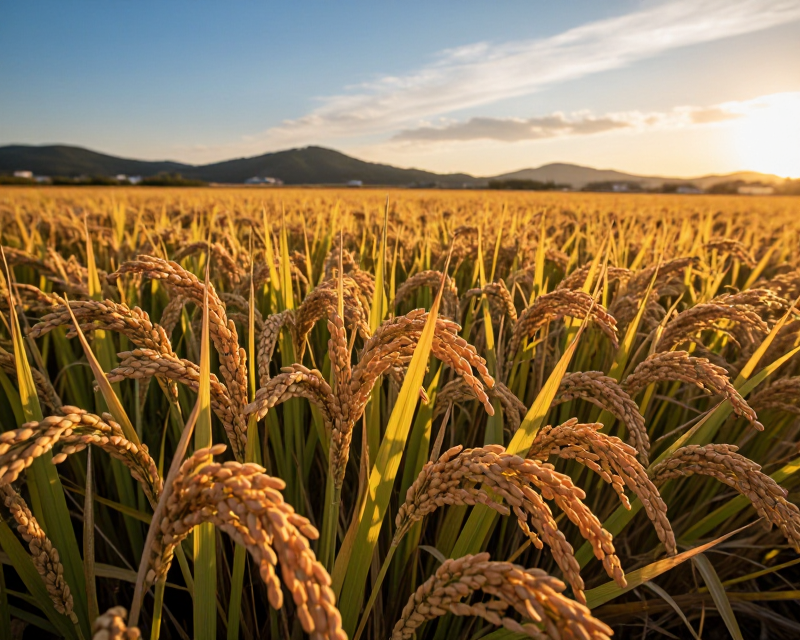 Golden Korean Rice Field at Sunset