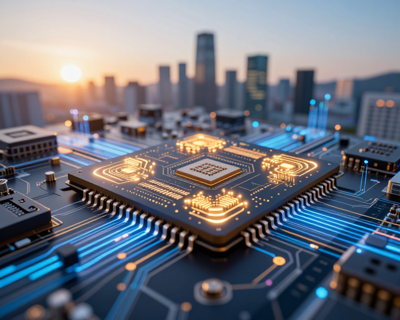 Glowing Semiconductor and Seoul Skyline